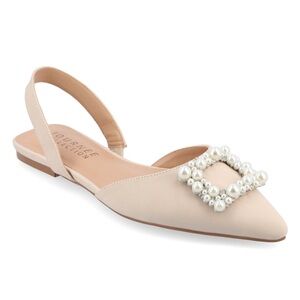 Journee Collection Beige Pearl Embellished Slingback Flats
